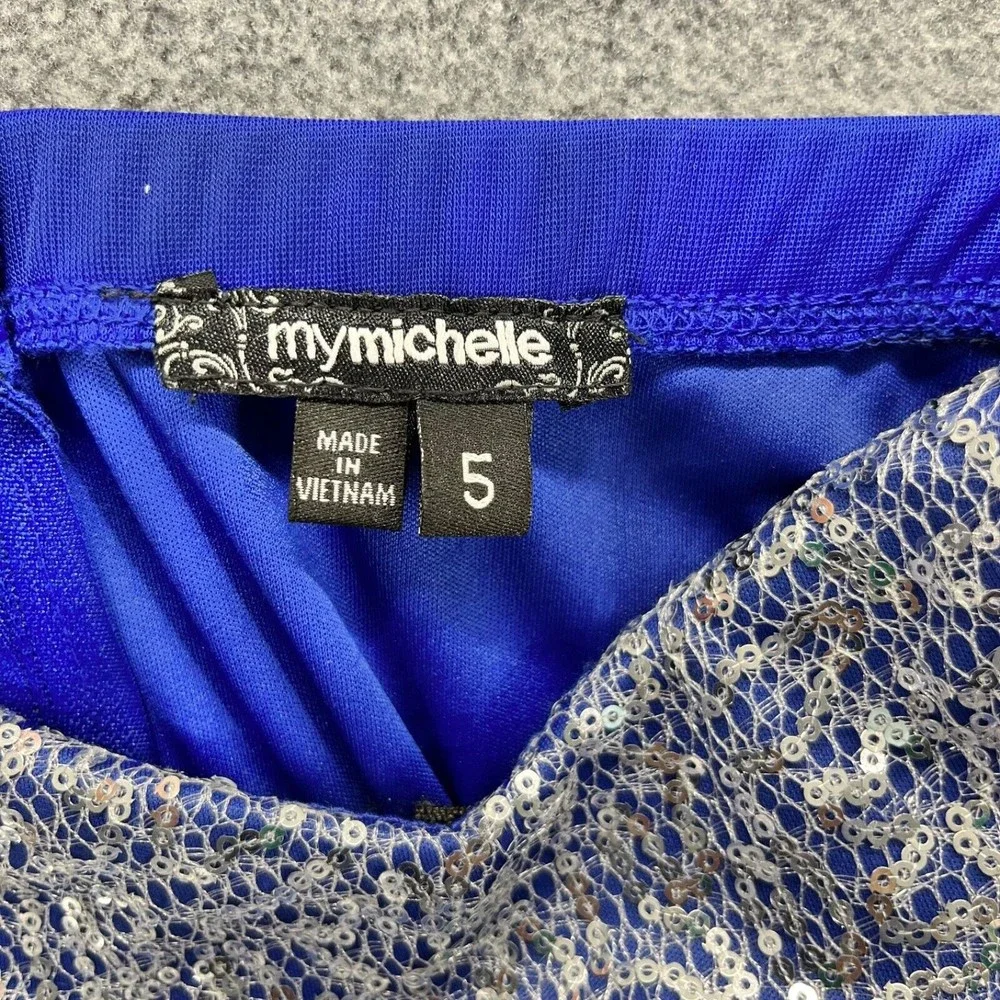 MyMichelle Womens Dress size 5 Strapless silver Sequin Flared High‎ & Low Blue